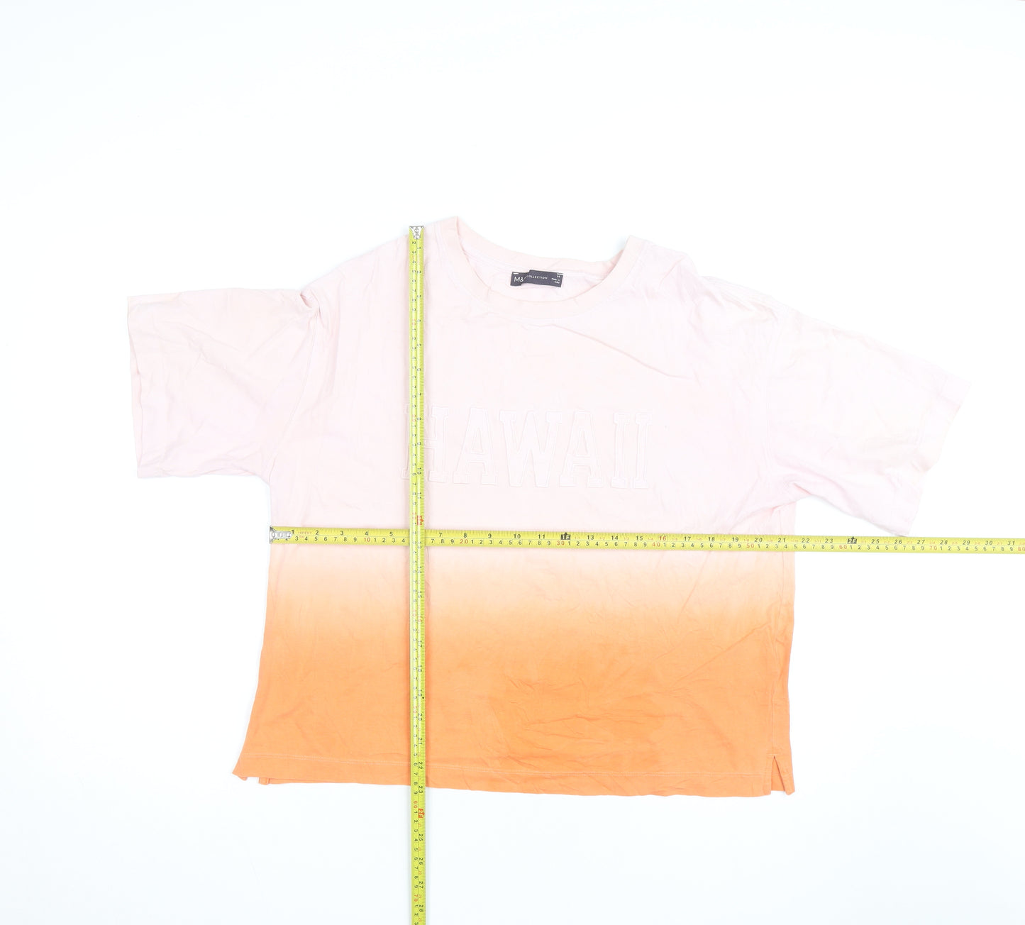 Marks and Spencer Womens Pink Orange Ombre Hawaii Cotton T-Shirt Size 14