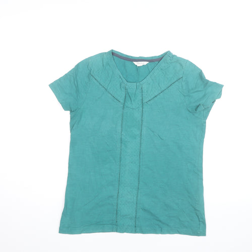 White Stuff Women's Green Cotton Short Sleeve V-Neck T-Shirt Size 10