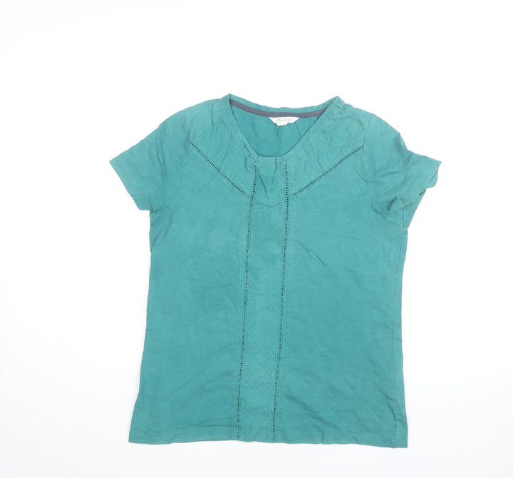 White Stuff Women's Green Cotton Short Sleeve V-Neck T-Shirt Size 10