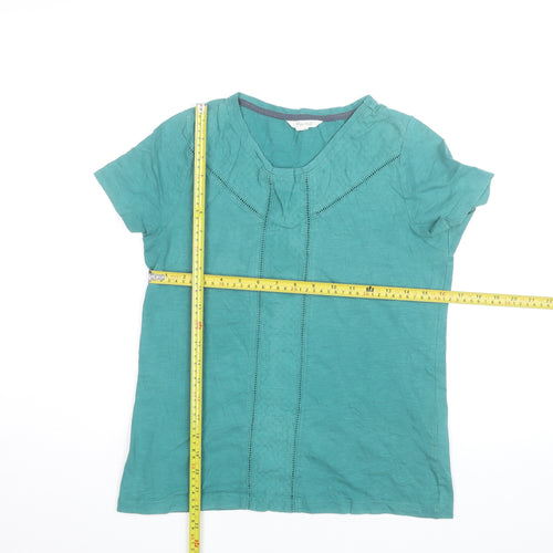 White Stuff Women's Green Cotton Short Sleeve V-Neck T-Shirt Size 10