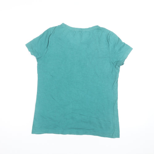 White Stuff Women's Green Cotton Short Sleeve V-Neck T-Shirt Size 10