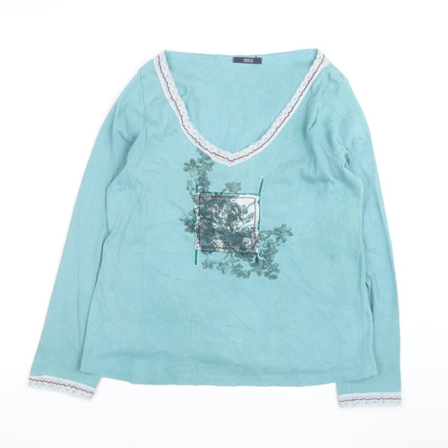 Marks and Spencer Womens Blue Cotton V-Neck Long Sleeve Blouse UK 22