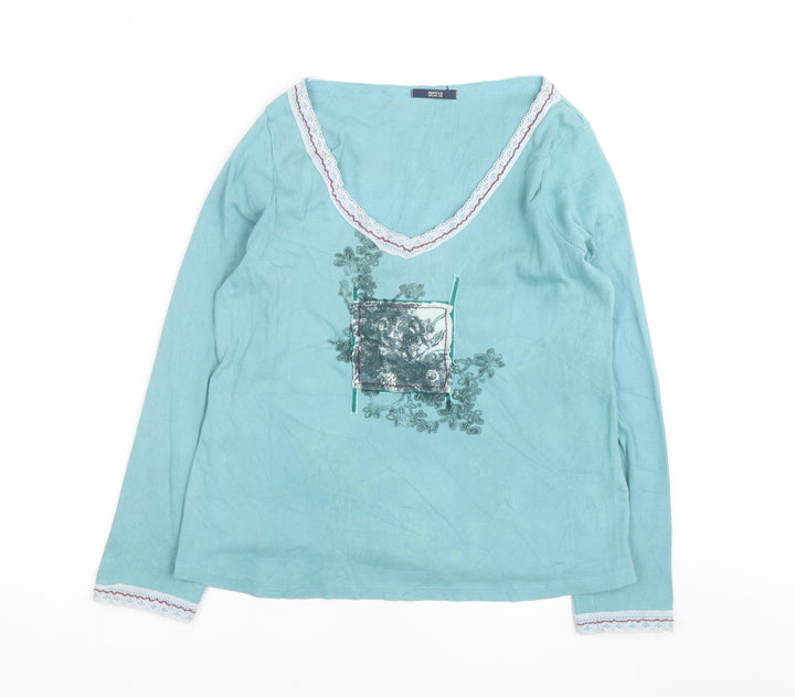 Marks and Spencer Womens Blue Cotton V-Neck Long Sleeve Blouse UK 22