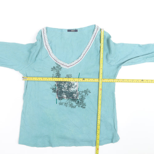 Marks and Spencer Womens Blue Cotton V-Neck Long Sleeve Blouse UK 22