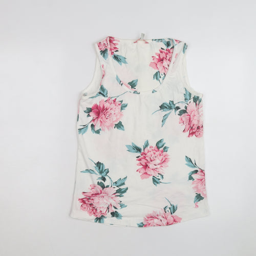 Joules Womens White Floral Cotton Sleeveless Tank Top Size 12