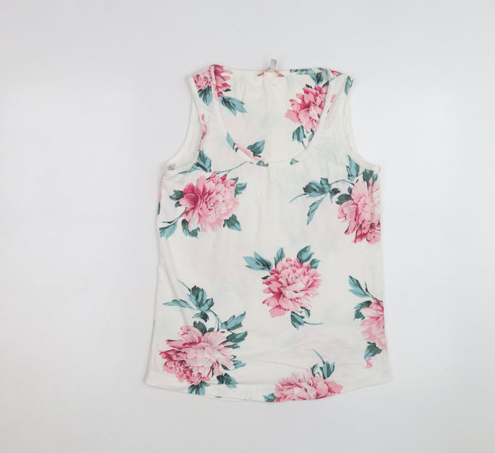 Joules Womens White Floral Cotton Sleeveless Tank Top Size 12