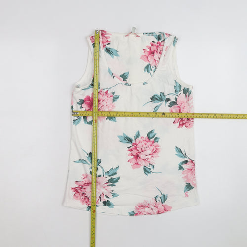Joules Womens White Floral Cotton Sleeveless Tank Top Size 12