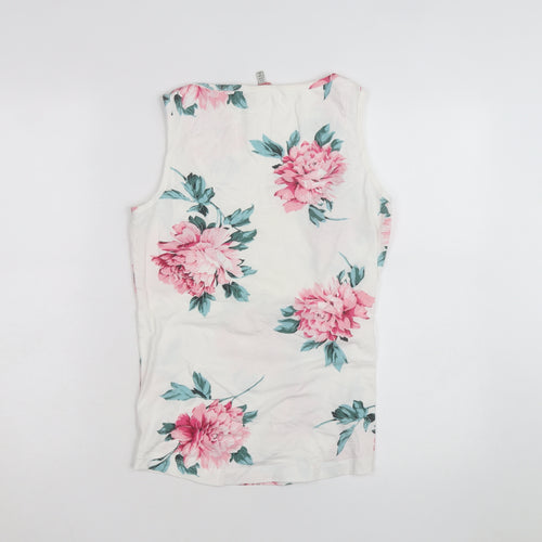 Joules Womens White Floral Cotton Sleeveless Tank Top Size 12