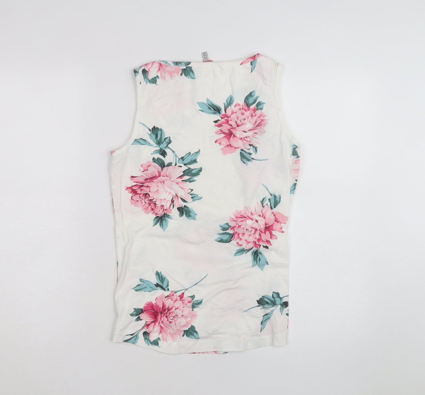 Joules Womens White Floral Cotton Sleeveless Tank Top Size 12