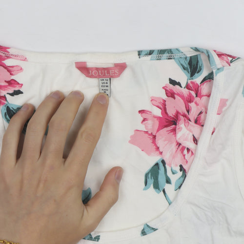 Joules Womens White Floral Cotton Sleeveless Tank Top Size 12