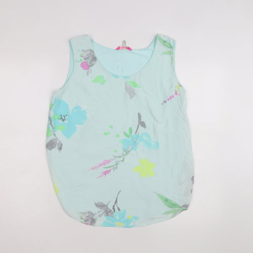 Joules Women Blue Floral Sleeveless Tank Top Size 14 Viscose