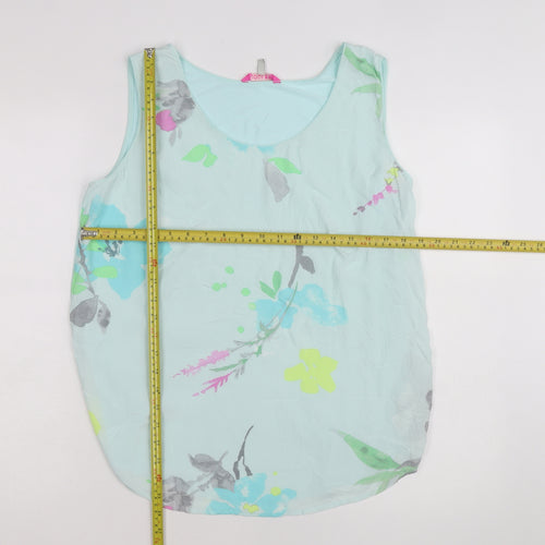 Joules Women Blue Floral Sleeveless Tank Top Size 14 Viscose