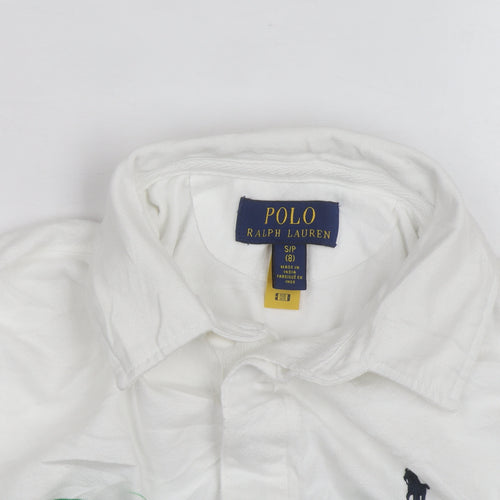 Polo Ralph Lauren Boys White Multicoloured Stripe Long Sleeve Polo Shirt Size 8