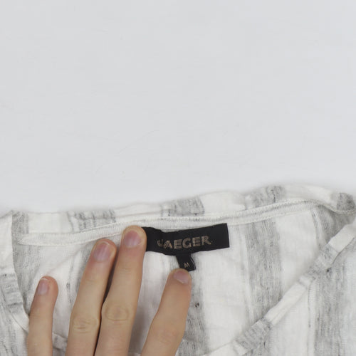 Jaeger Men Grey White Striped Linen Blend Short Sleeve T-Shirt M