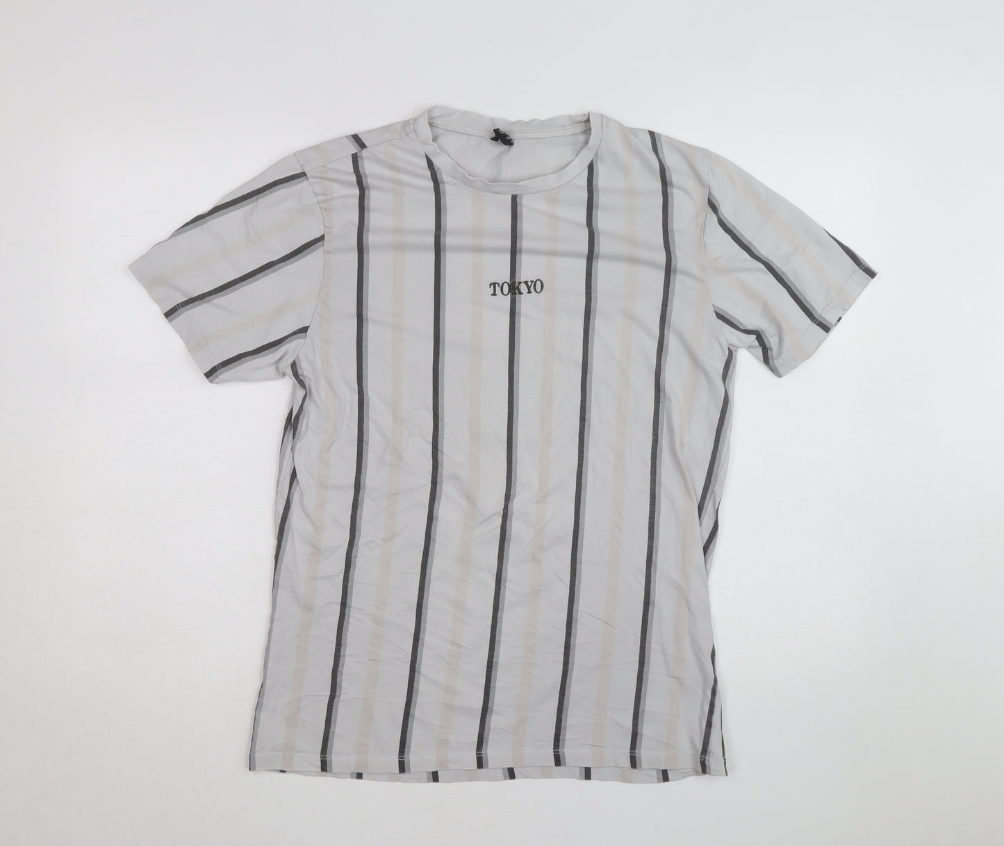 River Island Men's Grey Striped Tokyo T-Shirt Size L