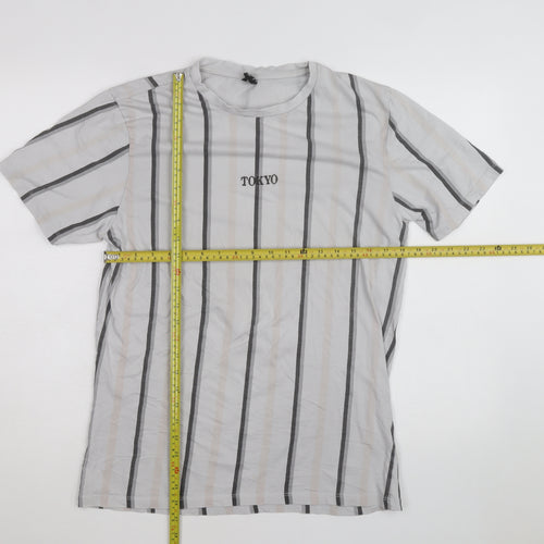 River Island Men's Grey Striped Tokyo T-Shirt Size L