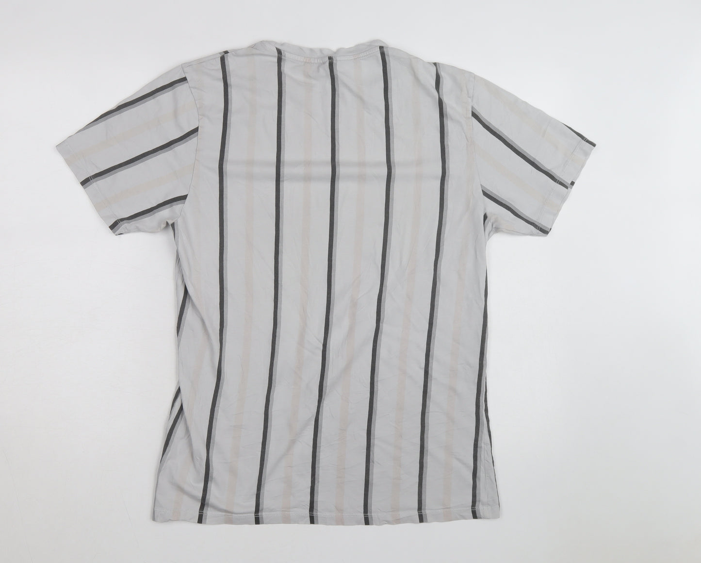 River Island Men's Grey Striped Tokyo T-Shirt Size L