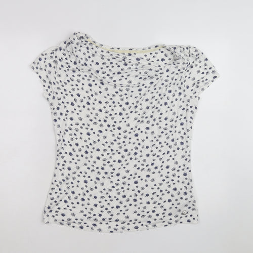 John Rocha Womens White Floral Cowl Neck Jersey Top Size 16