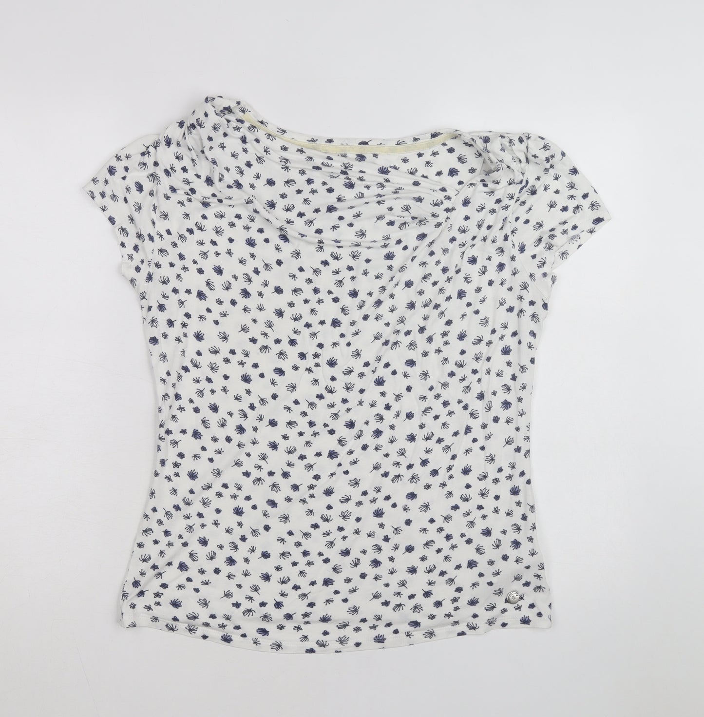John Rocha Womens White Floral Cowl Neck Jersey Top Size 16
