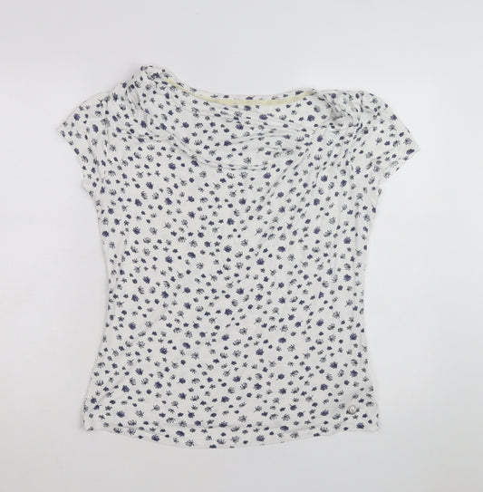 John Rocha Womens White Floral Cowl Neck Jersey Top Size 16