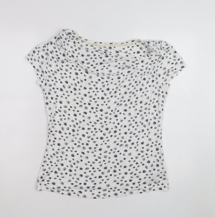 John Rocha Womens White Floral Cowl Neck Jersey Top Size 16
