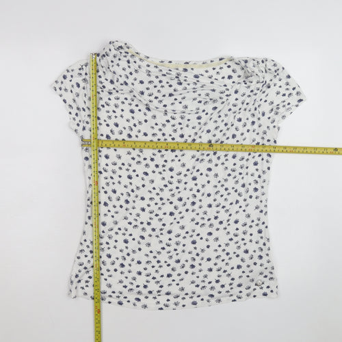 John Rocha Womens White Floral Cowl Neck Jersey Top Size 16