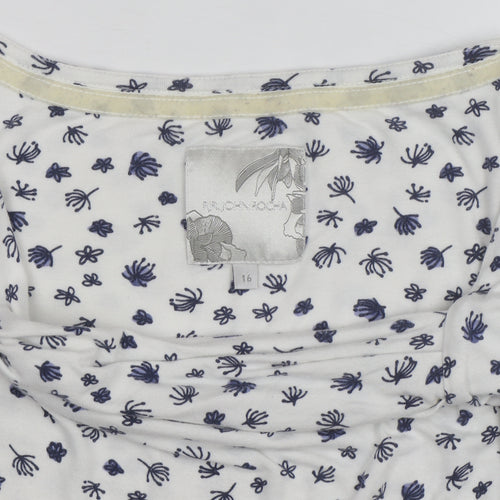 John Rocha Womens White Floral Cowl Neck Jersey Top Size 16