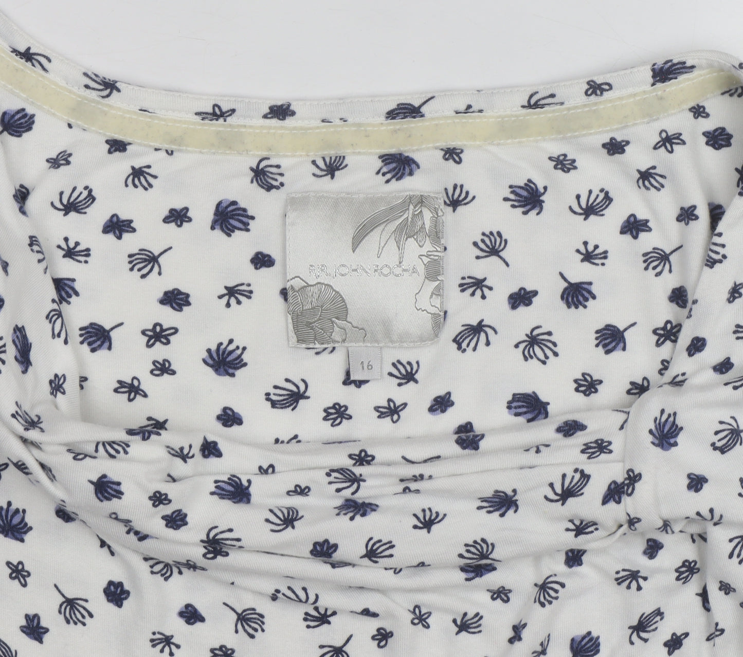 John Rocha Womens White Floral Cowl Neck Jersey Top Size 16