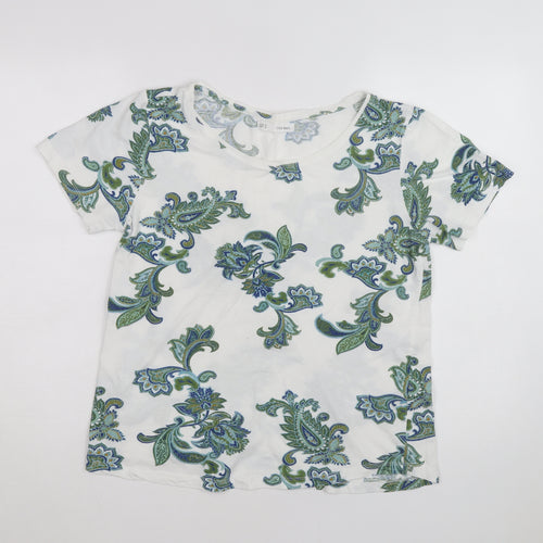 Sfera Women White Floral Paisley Cotton T-Shirt Size L