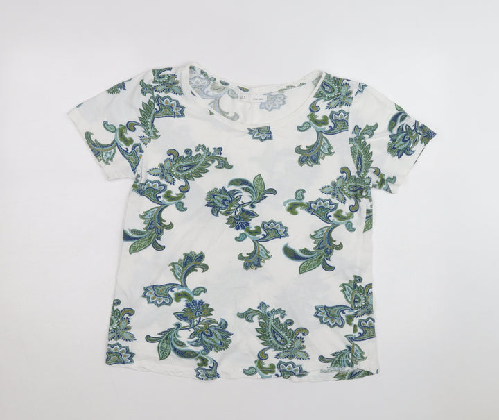 Sfera Women White Floral Paisley Cotton T-Shirt Size L