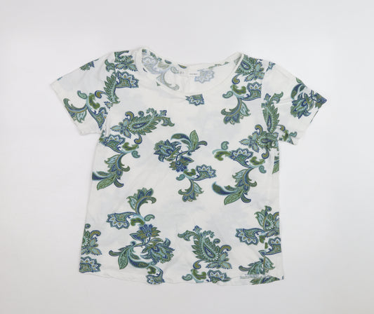 Sfera Women White Floral Paisley Cotton T-Shirt Size L