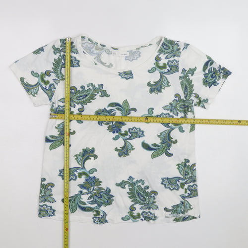 Sfera Women White Floral Paisley Cotton T-Shirt Size L