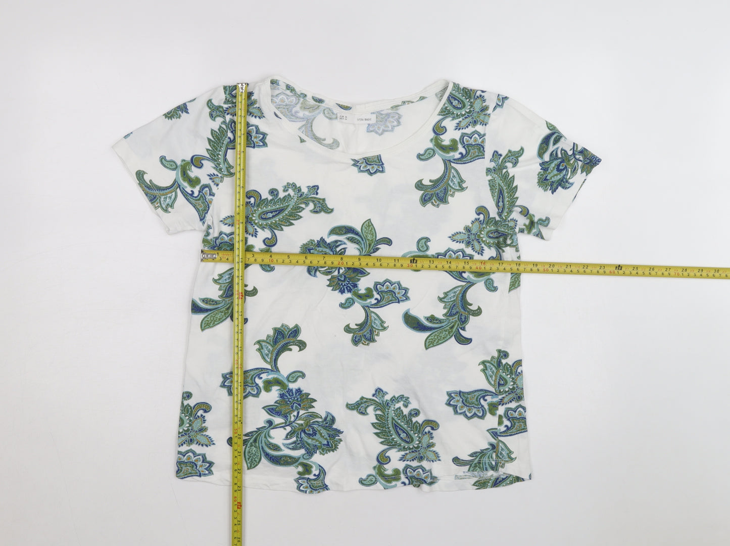 Sfera Women White Floral Paisley Cotton T-Shirt Size L