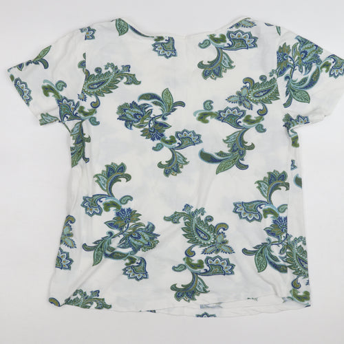 Sfera Women White Floral Paisley Cotton T-Shirt Size L