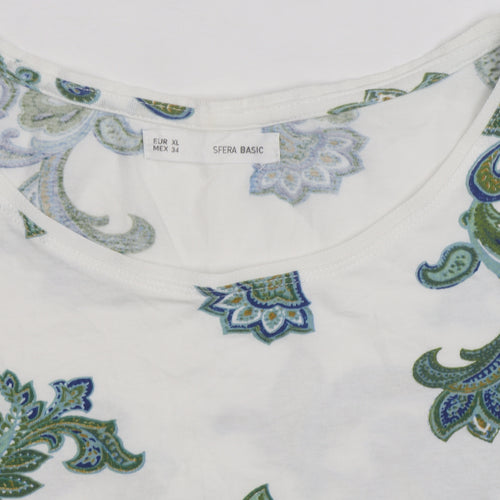 Sfera Women White Floral Paisley Cotton T-Shirt Size L