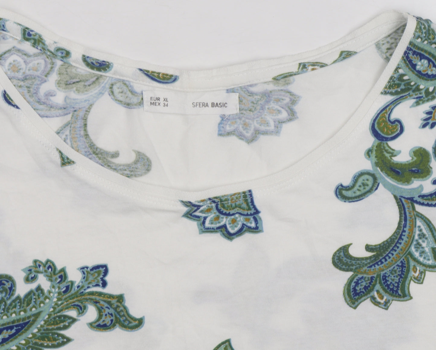 Sfera Women White Floral Paisley Cotton T-Shirt Size L