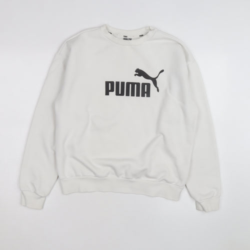 Puma Men's White Crew Neck Logo Sweatshirt M Regular Fit