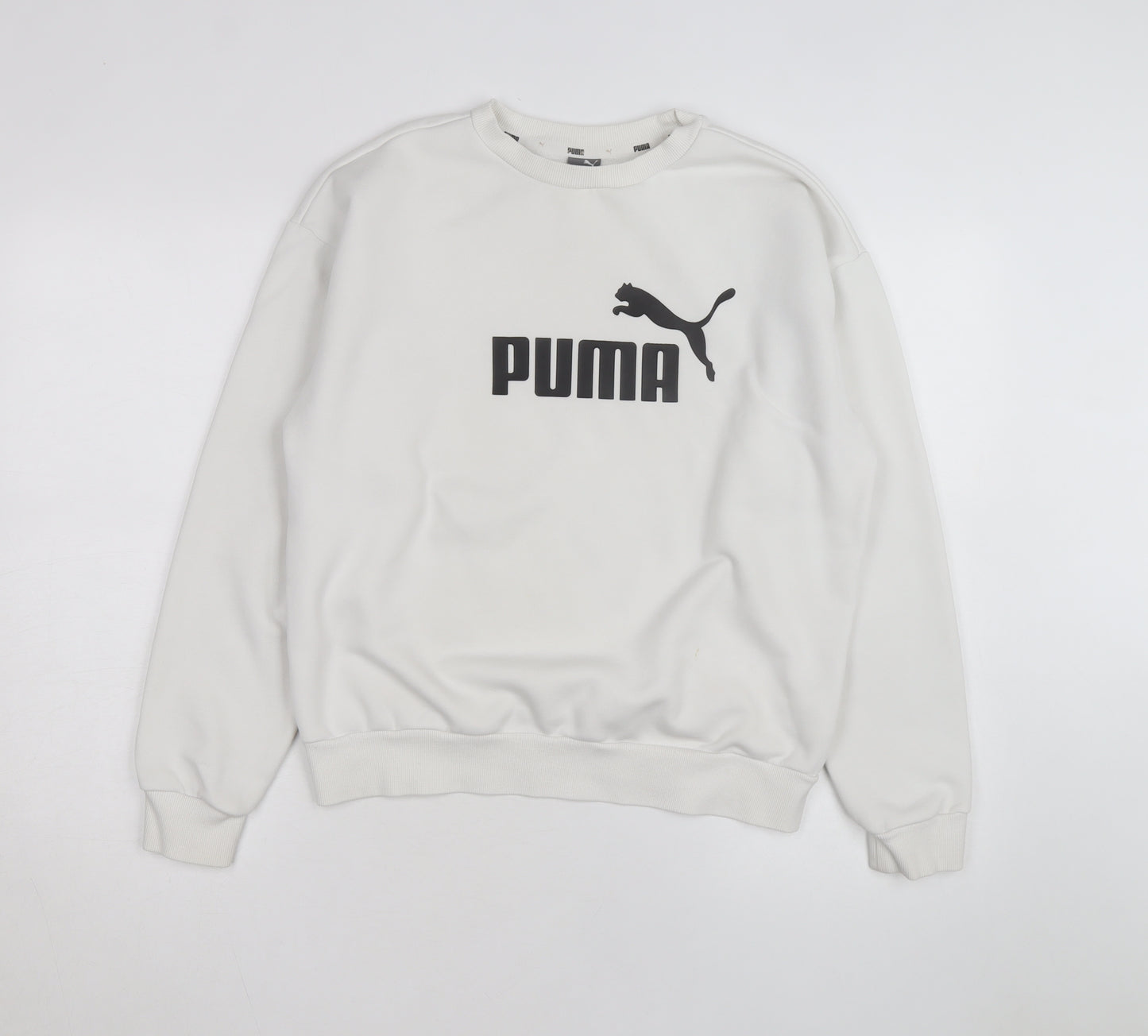 Puma Men's White Crew Neck Logo Sweatshirt M Regular Fit