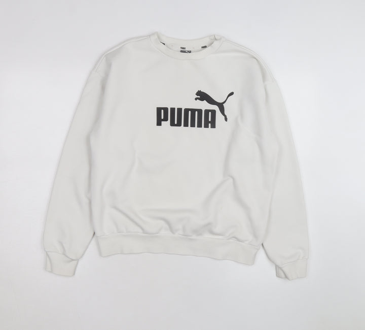 Puma Men's White Crew Neck Logo Sweatshirt M Regular Fit
