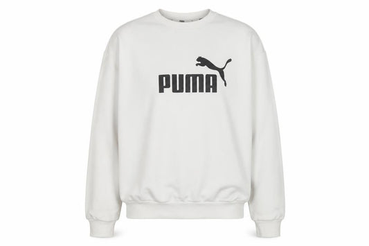 Front view of Puma Men's White Crew Neck Logo Sweatshirt M Regular Fit