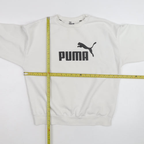 Puma Men's White Crew Neck Logo Sweatshirt M Regular Fit