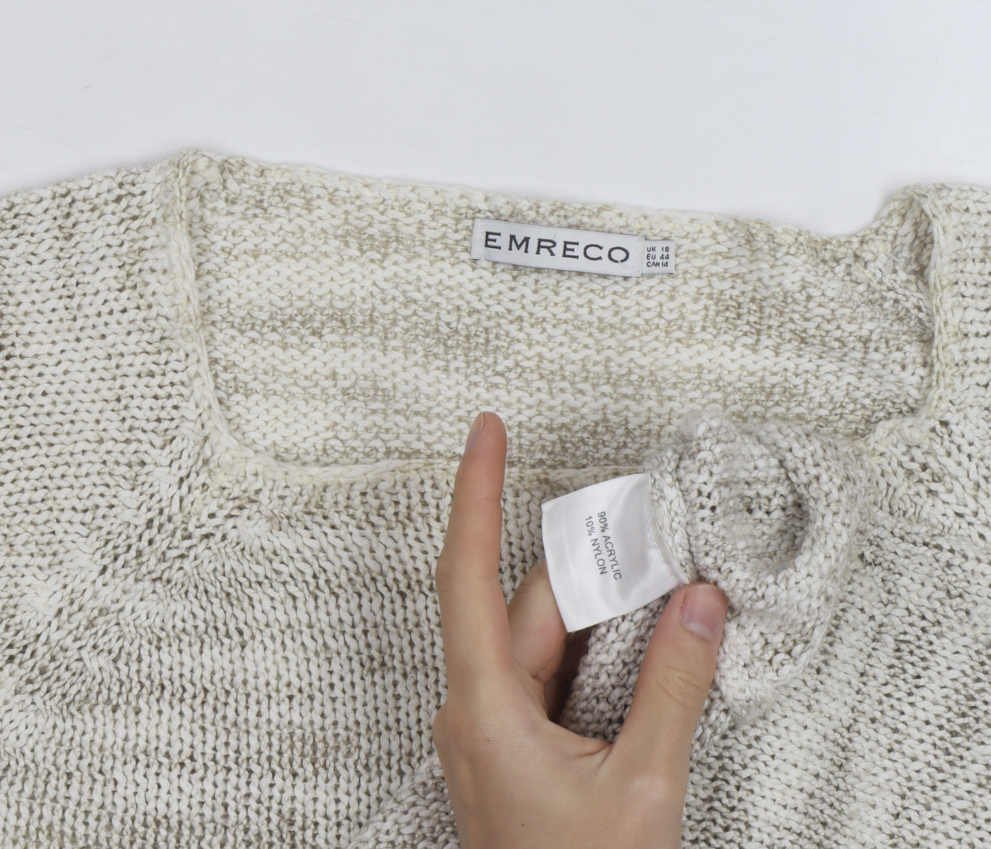 Emreco Women Beige Chunky Knit Pullover Jumper Size 18