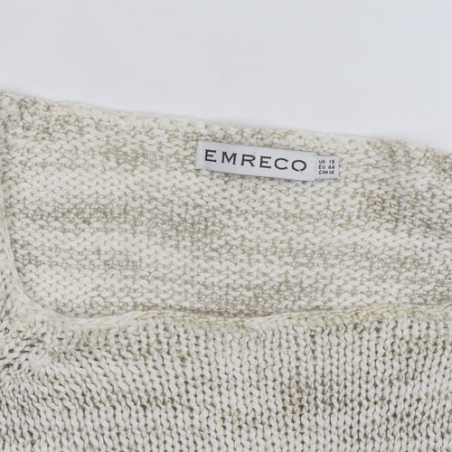 Emreco Women Beige Chunky Knit Pullover Jumper Size 18