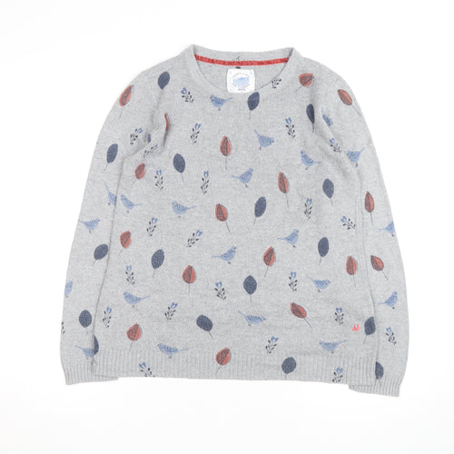 Mantaray Women Grey Bird Print Jumper Size 14 Crew Neck Knit