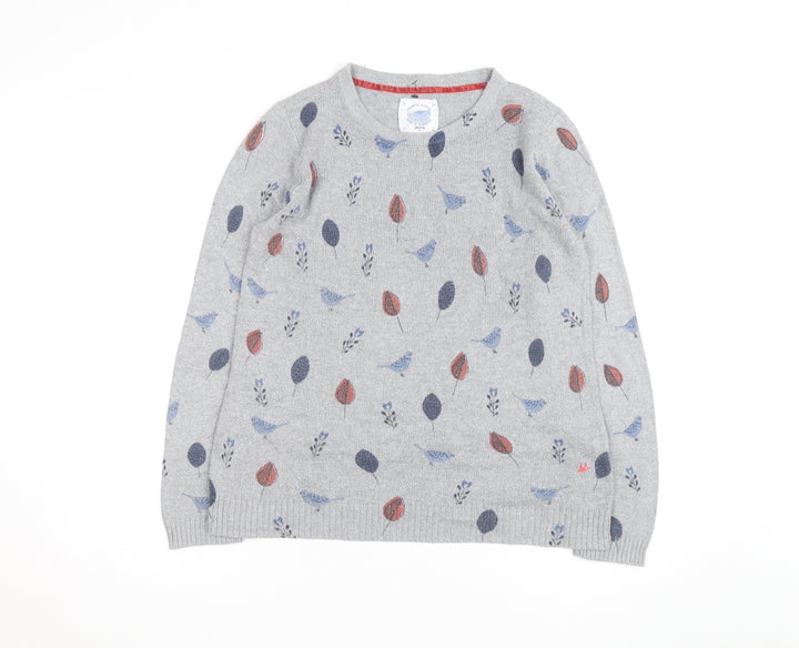 Mantaray Women Grey Bird Print Jumper Size 14 Crew Neck Knit