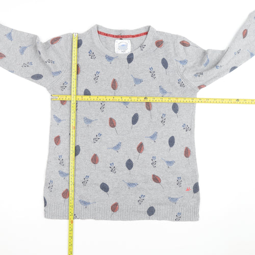 Mantaray Women Grey Bird Print Jumper Size 14 Crew Neck Knit