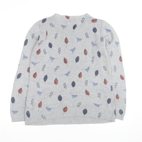 Mantaray Women Grey Bird Print Jumper Size 14 Crew Neck Knit