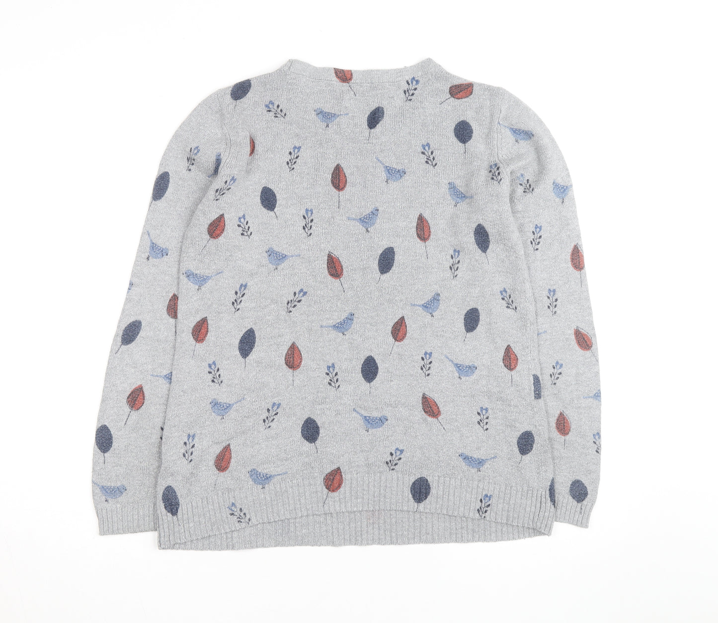 Mantaray Women Grey Bird Print Jumper Size 14 Crew Neck Knit