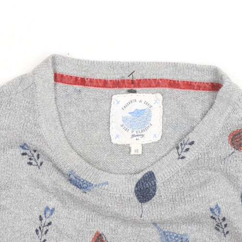Mantaray Women Grey Bird Print Jumper Size 14 Crew Neck Knit