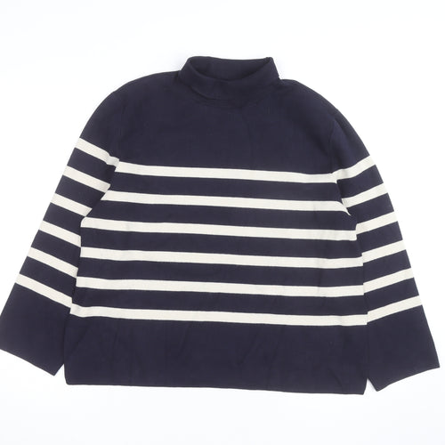 H&M Men's Blue Striped Mock Neck Cotton Knit Jumper Size M
